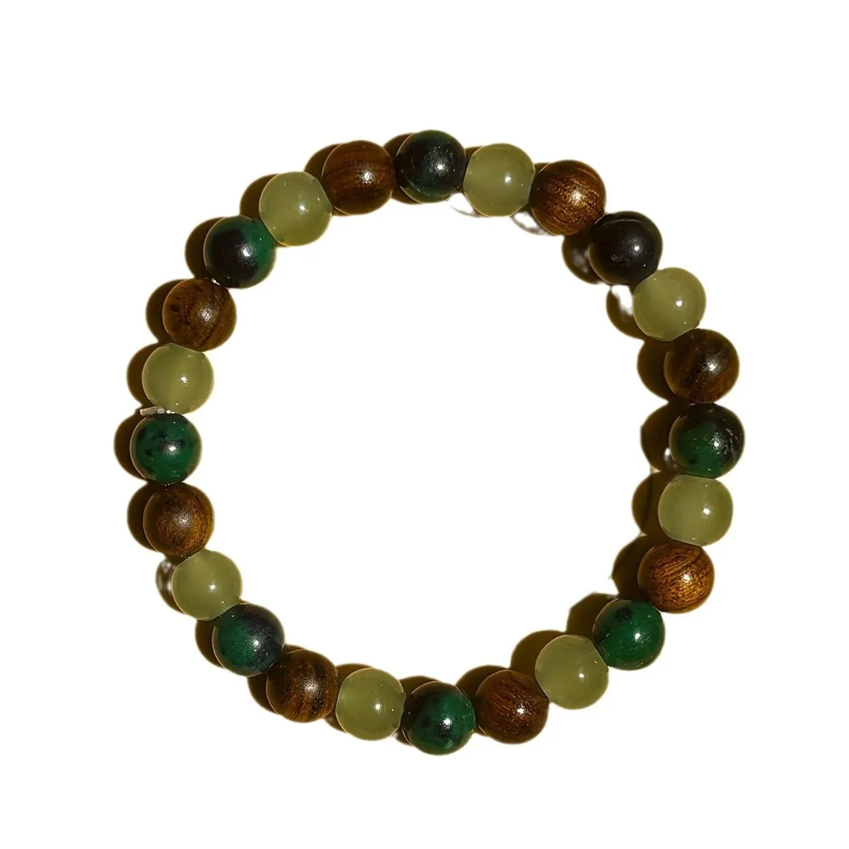 Green Jade & Wooden Bead Energy Bracelet - Image 3