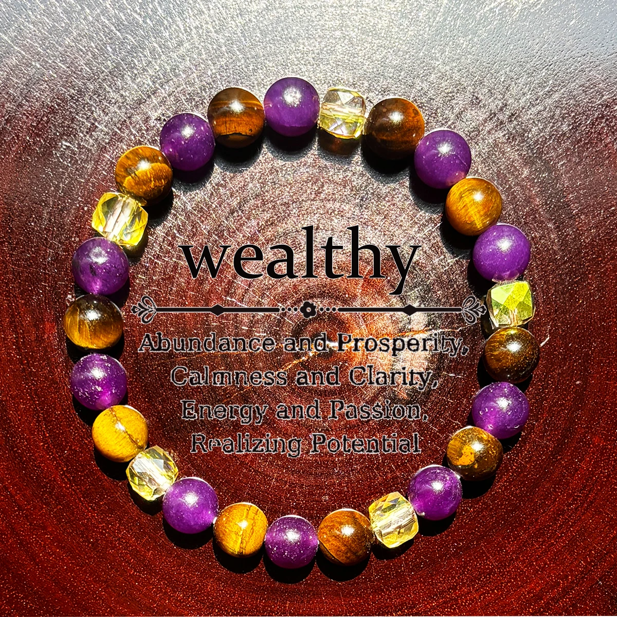 Natural Amethyst, Citrine & Tiger Eye Energy Bracelet