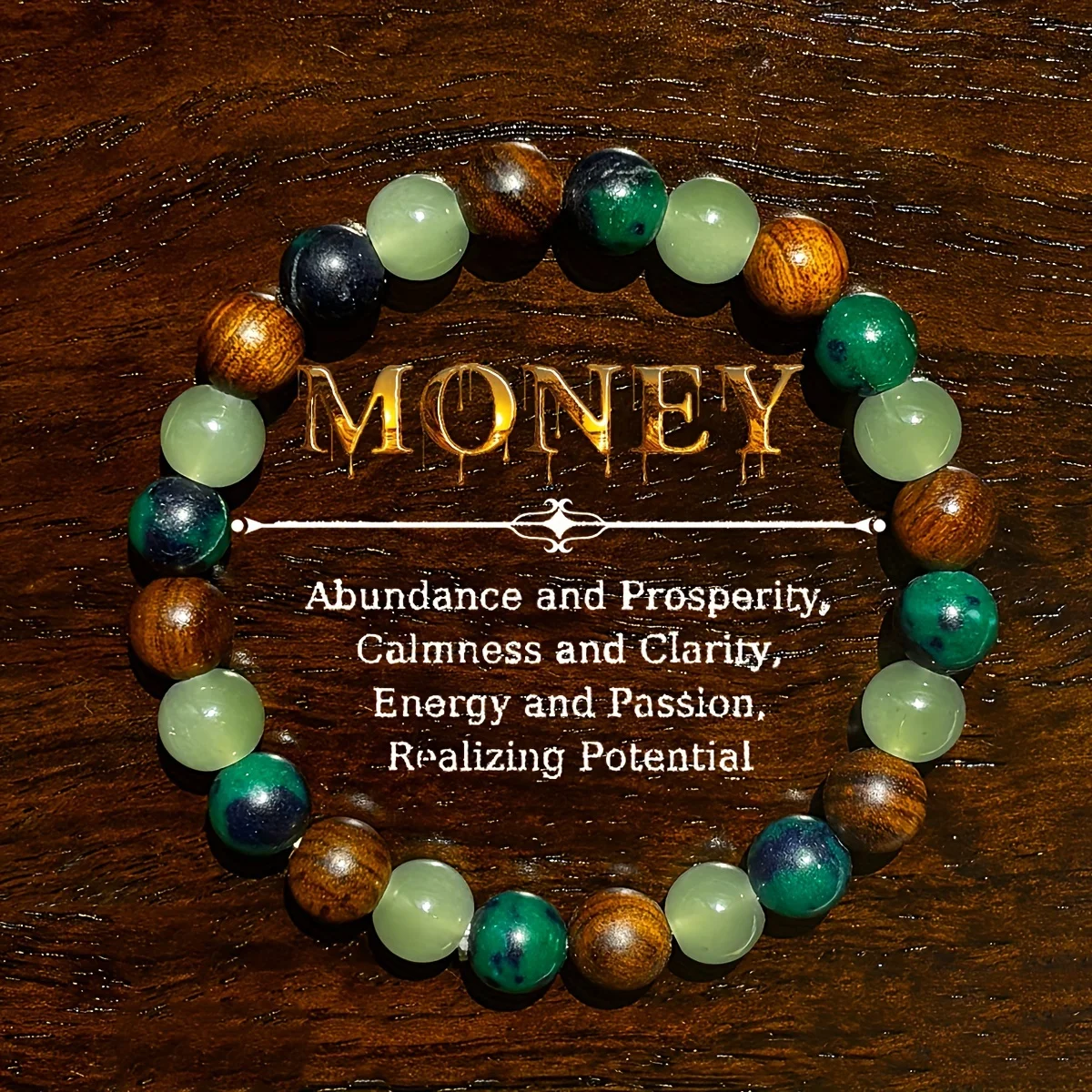 Green Jade & Wooden Bead Energy Bracelet